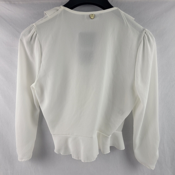 NWT Paranoia offwhite cropped ruffle wrap blouse made in Greece Size small - Picture 4 of 5